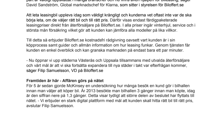 Idag öppnar Biloffert.se i Uppsala och Västerås!