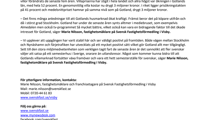 Störst prisökning på gotländska villor