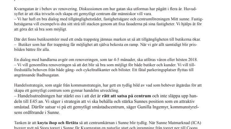 Kvarngatan i Sunne omgestaltas 2018