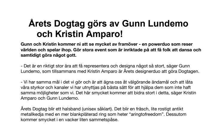 ​Årets Dogtag 2015 görs av Gunn Lundemo och Kristin Amparo! 