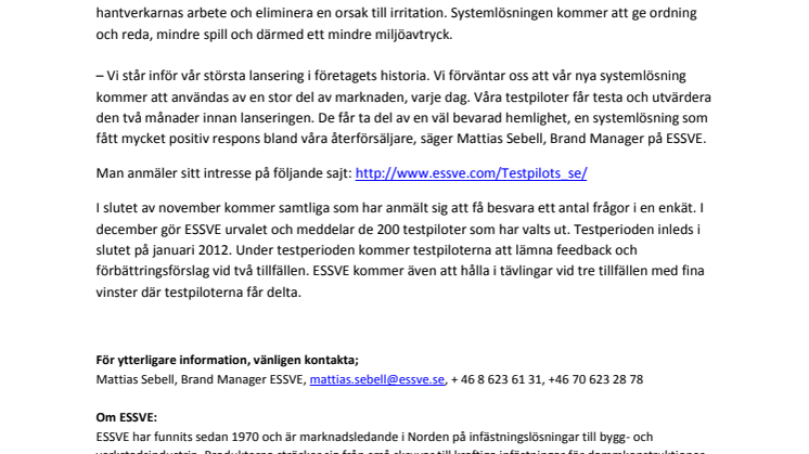 ESSVE söker 200 testpiloter inför stor lansering