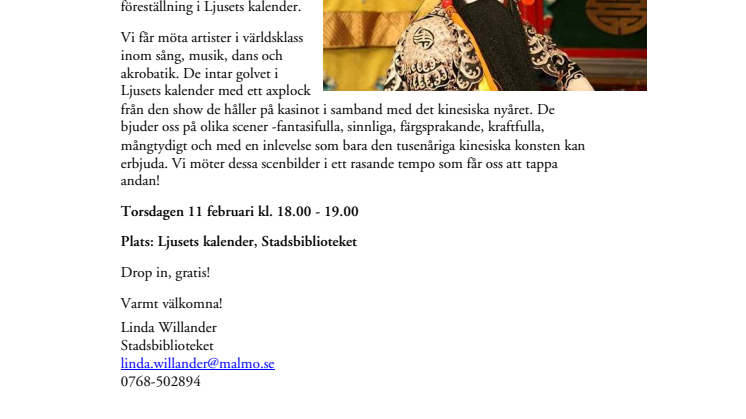 Påminnelse!Pekingoperans artister intar Stadsbiblioteket!