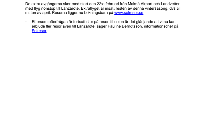 Solresor sätter in ytterligare extraflyg från Malmö och Göteborg