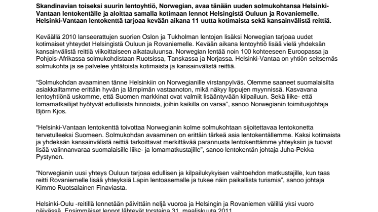 Norwegianin ensimmäiset lennot Ouluun ja Rovaniemelle nousevat ilmaan tänään