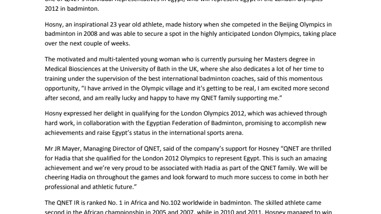 Egypt Olympian Hadia Hosny makes QNET proud