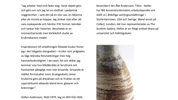 "Älskade krukor", keramikutställning med Stefan Andersson på blås&knåda