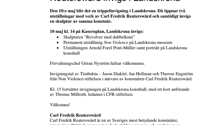 Skulptur av Carl Fredrik Reuterswärd invigs i Landskrona