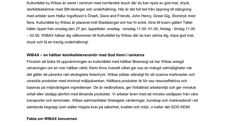 WIBAX är huvudsponsor till Kulturtältet by Wibax under SM-veckan 