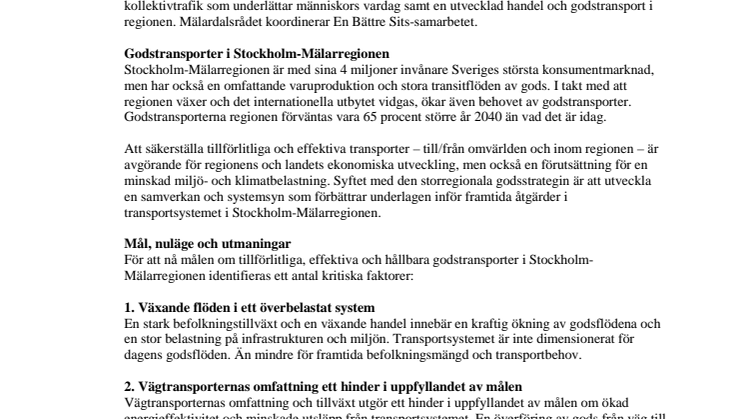 Storregional godsstrategi - Sammanfattande informationsblad