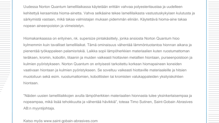 Uusi lamellilaikka vaativaan hiontaan