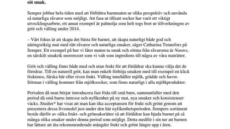 Semper slutar helt med socker i barnmat