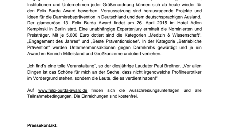 Felix Burda Award eröffnet Ausschreibung