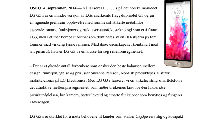 LG G3 FÅR EN LILLEBROR – G3 s ARVER PREMIERT DESIGN, LASERAUTOFOKUS OG SMARTE FUNKSJONER