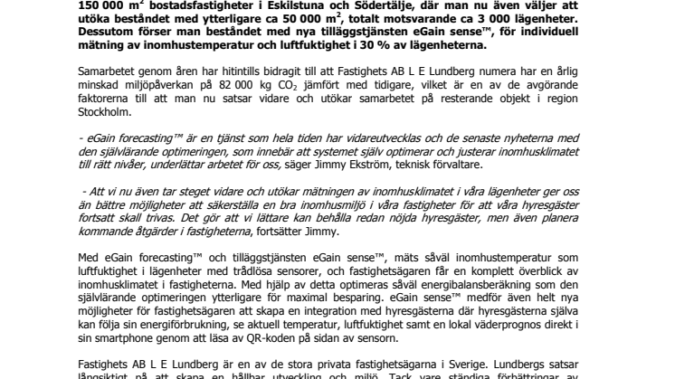 Fastighets AB L E Lundberg utökar samarbetet med eGain i region Stockholm