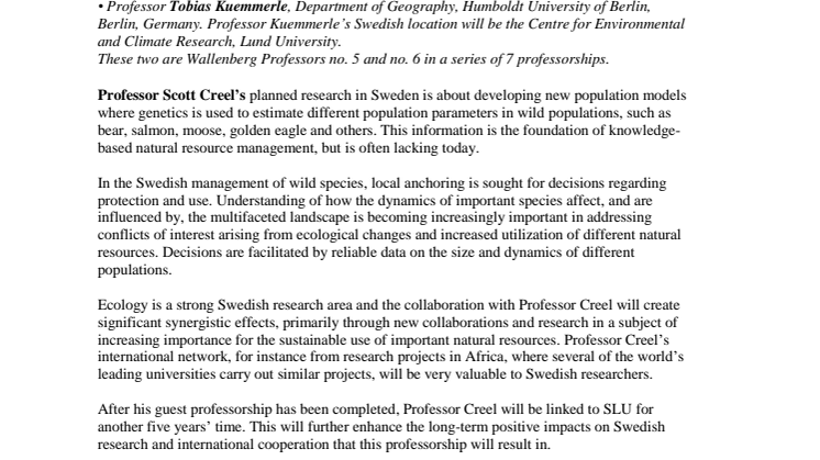 KSLA has appointed two Wallenberg Professors for 2018