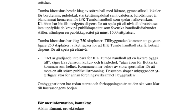 Utbyggnad av läktare i Tumba idrottshus