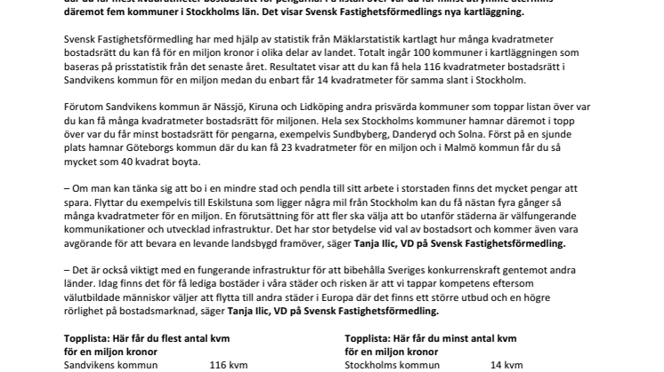 Ny kartläggning visar: Här får du mest kvadratmeter för pengarna  – kommun för kommun