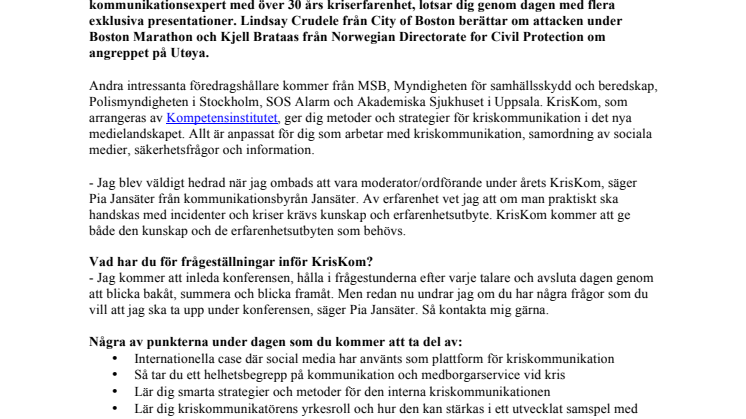 Framtidens kriskommunikation på KrisKom 21 maj