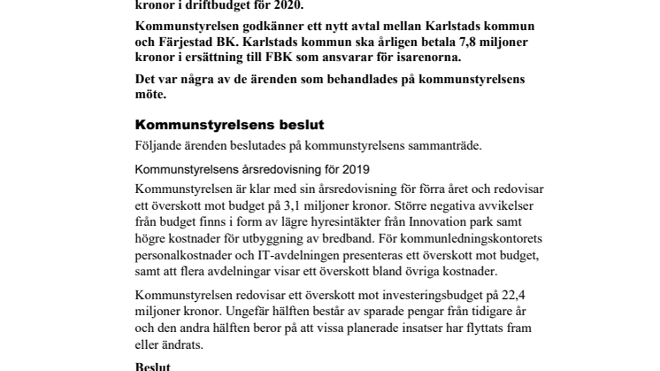 Kommunstyrelsen i korthet den 11 februari