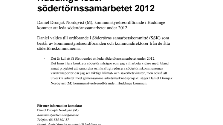 Huddinge leder södertörnssamarbetet 2012