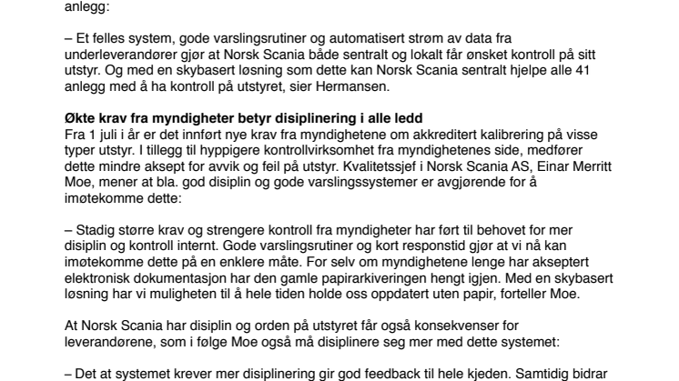 Norsk Scania ruster seg for myndighetenes krav:  Går i skya med ny utstyrsportal fra Input Data