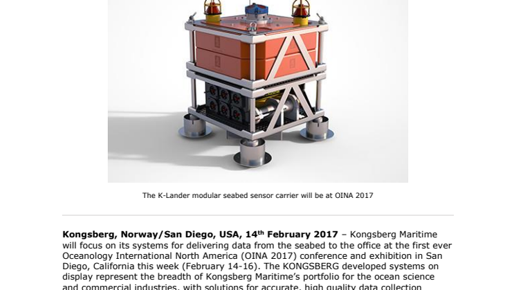 Kongsberg Maritime: KONGSBERG Highlights Data Delivery from Seabed to Shore at Oceanology International North America 