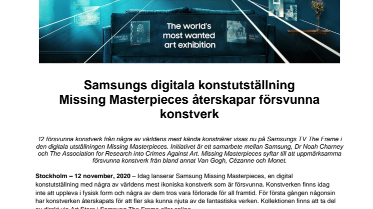 Samsungs digitala konstutställning  Missing Masterpieces återskapar försvunna konstverk 