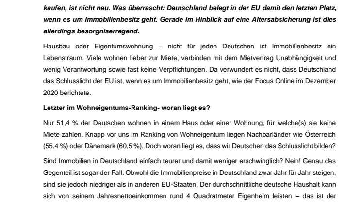 Schlusslicht in der EU: Deutschland hat die wenigsten Immobilienbesitzer