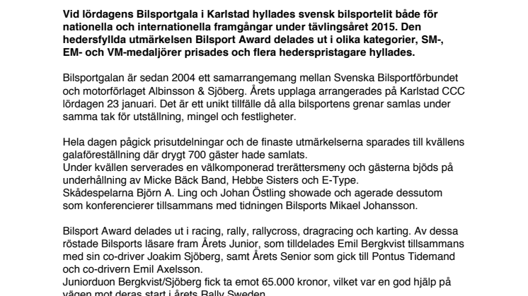 Bilsporteliten hyllades i Karlstad
