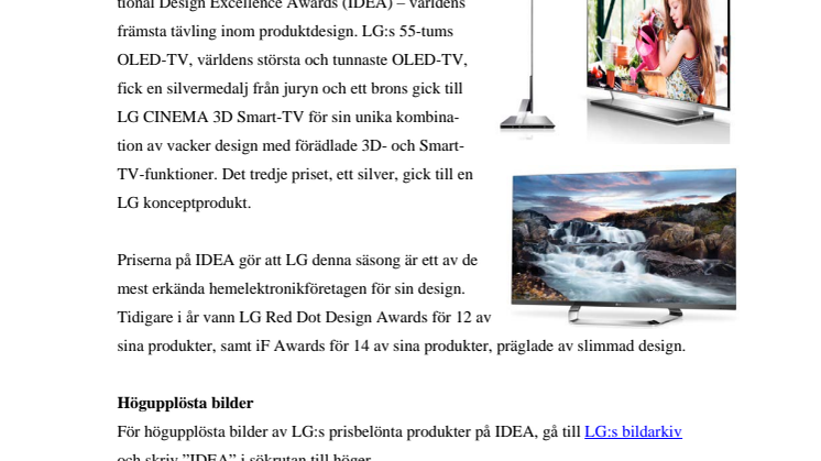 PRISREGN ÖVER LG:S PRODUKTER PÅ INTERNATIONAL DESIGN EXCELLENCE AWARDS 