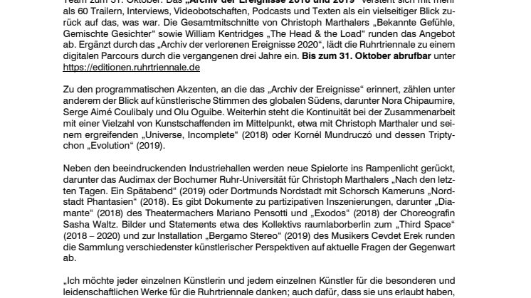 Jetzt online: Parcours durch die Ruhrtriennale 2018 – 2020