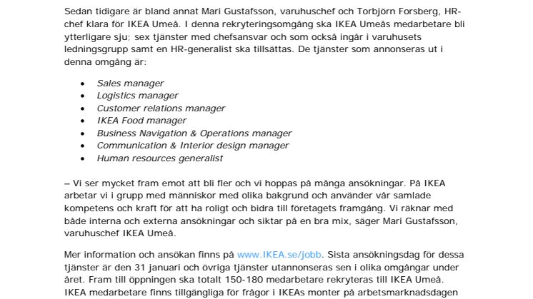 Idag startar rekryteringen till IKEA Umeå