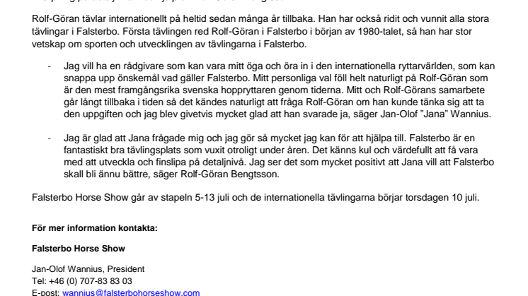 Rolf-Göran Bengtsson engageras i Falsterbo 