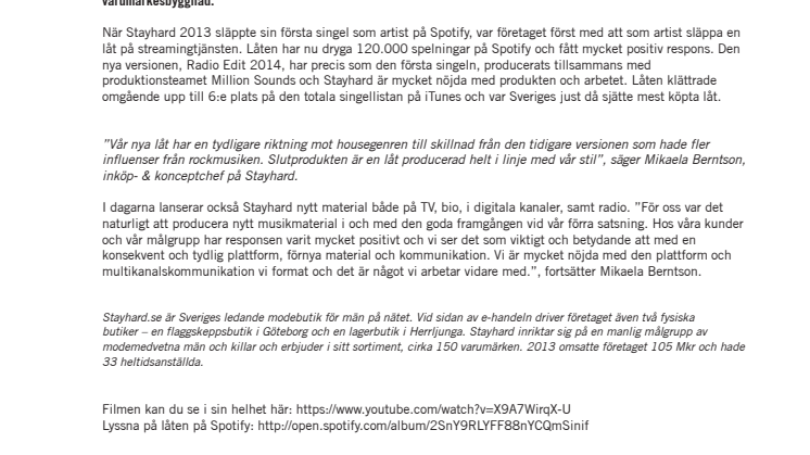 Stayhard fortsätter sin multikanalskommunikation & släpper ny singel som artist