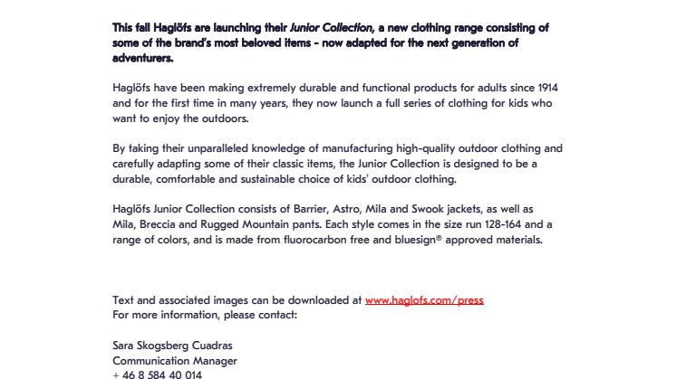 FOR THE NEXT GENERATION OF ADVENTURERS | HAGLÖFS JUNIOR COLLECTION