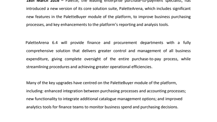 Palette Introduces PaletteArena 6.4, Featuring Additional Purchasing Features and Improved Analytics