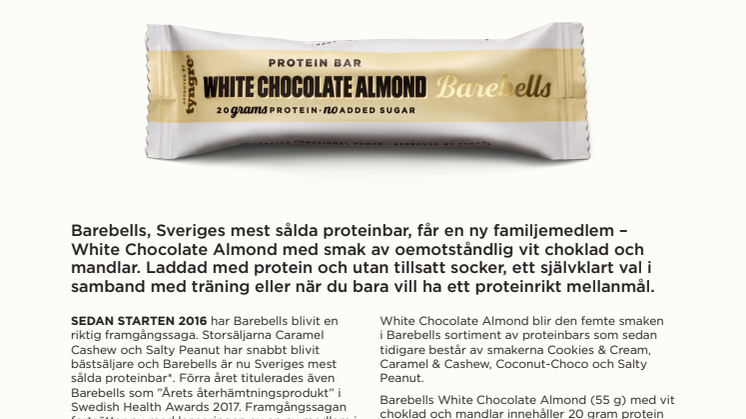 Barebells White Chocolate Almond protein bar är här!