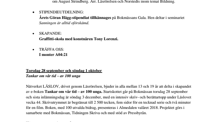 Läsrörelsen på Bokmässan: Två seminarier, monter och lansering av ny satsning med ungdomar