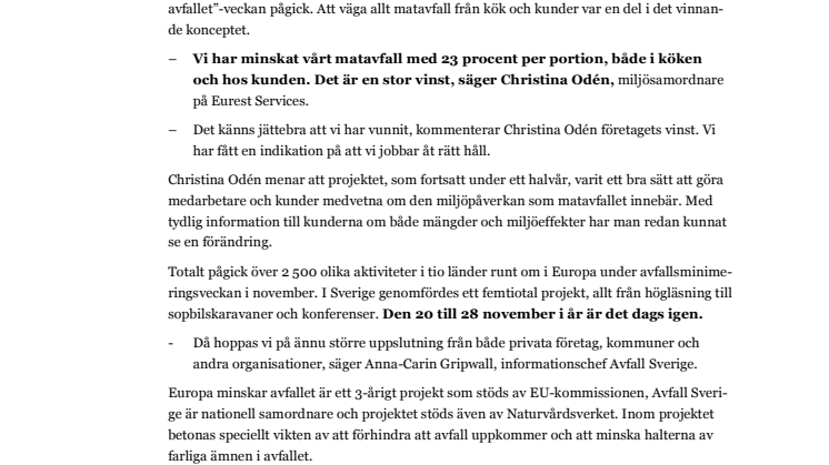 Sverige hade bästa projektet om mindre avfall