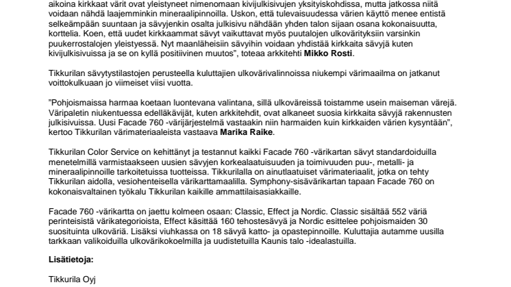 Tikkurila vastaa muuttuviin ulkoväritrendeihin kattavalla Facade 760 -ulkovärikokoelmalla