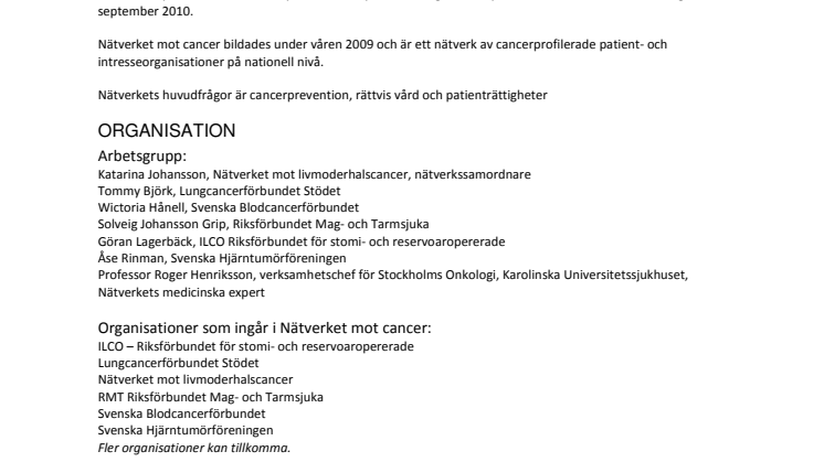 Faktablad om Nätverket mot cancer