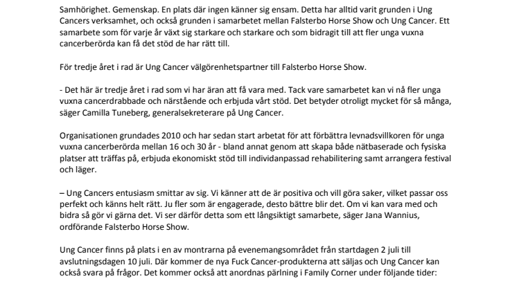 ​Fortsatt samarbete mellan Falsterbo Horse Show och Ung Cancer