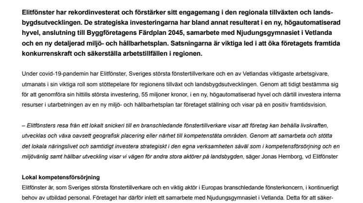  Elitfönster investerar för en levande landsbygd
