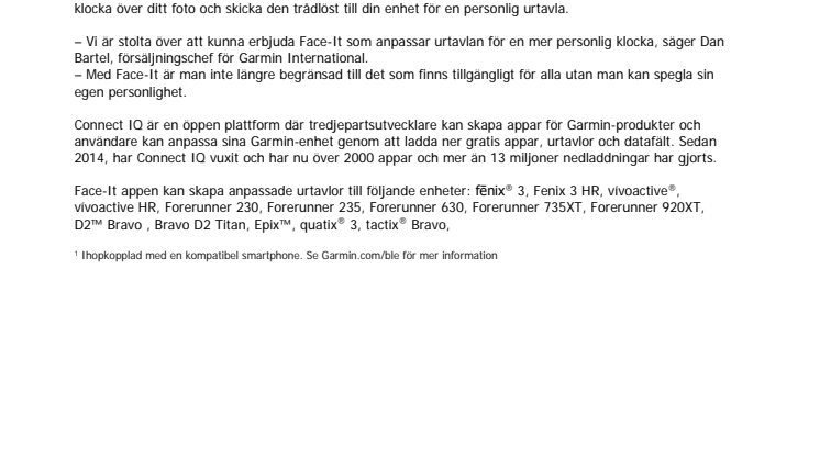 Face-It™ – personliga urtavlor i din Garmin® Connect IQ™ klocka