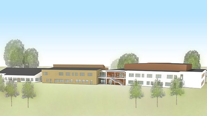 Illustration av nya Kulltorpskolan som ska stå färdig till höstterminen 2019.
