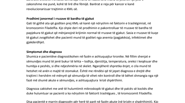 KML-fakta, Albanska: Fakte për leukeminë mielogene kronike, KML