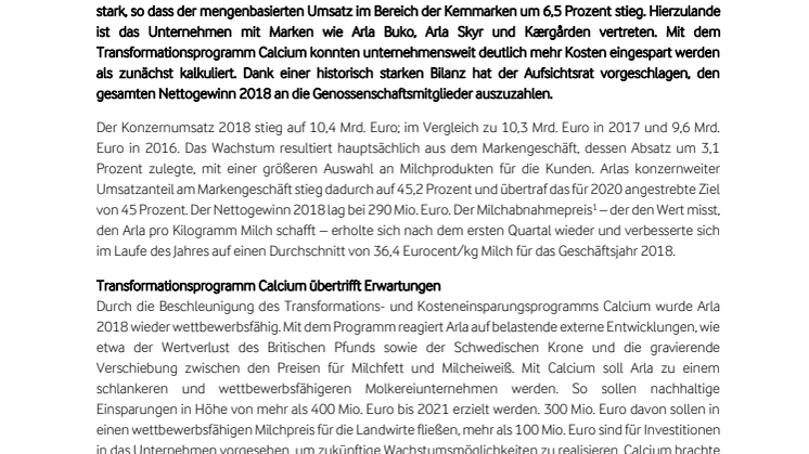 Bilanz 2018: Arla Foods schafft Trendwende nach schwierigem Jahresstart