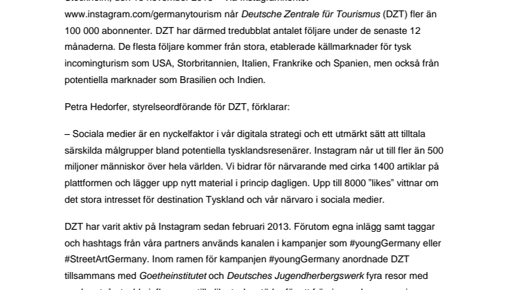 100 000 följer reselandet Tyskland på Instagram