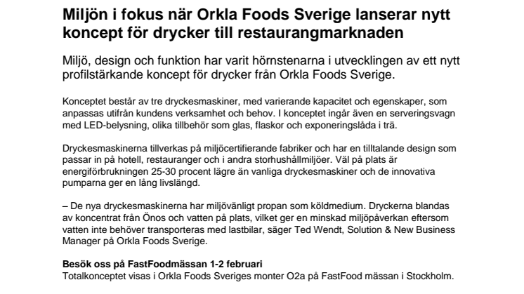 Miljön i fokus när Orkla Foods Sverige lanserar nytt koncept för drycker till restaurangmarknaden 