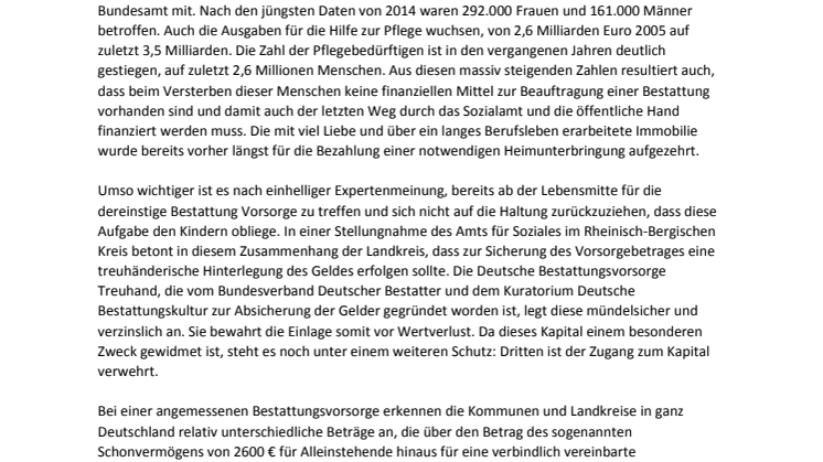 Sozialamt rät zum Abschluss eines Bestattungsvorsorgevertrags